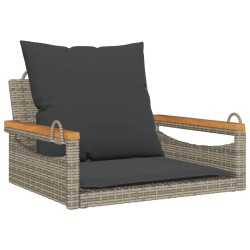 Balancelle avec coussins gris 63x62x40 cm résine tressée 557389557389