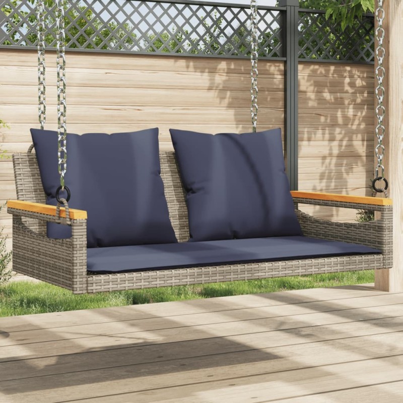 Balancelle avec coussins gris 109x62x40 cm résine tressée 557390557390