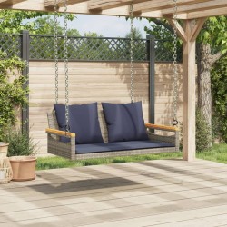 Balancelle avec coussins gris 109x62x40 cm résine tressée 557390557390