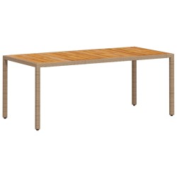 Table de jardin beige 190x90x75 cm résine tressée bois d'acacia 557392557392