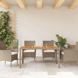 Table de jardin beige 150x90x75 cm résine tressée bois d'acacia 557393557393