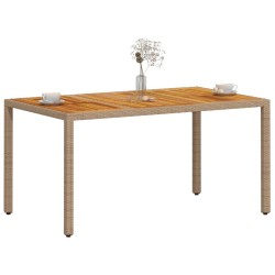 Table de jardin beige 150x90x75 cm résine tressée bois d'acacia 557393557393