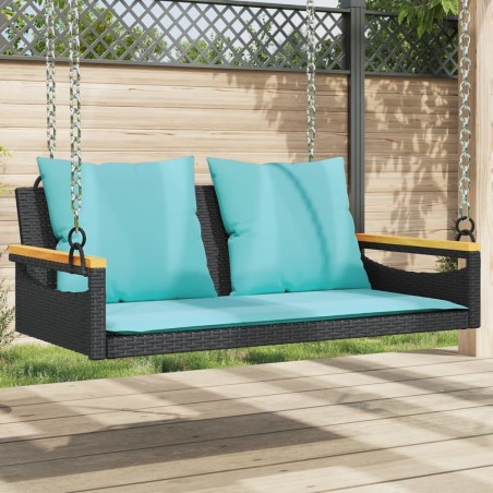 Balancelle avec coussins noir 109x62x40 cm résine tressée 557396557396