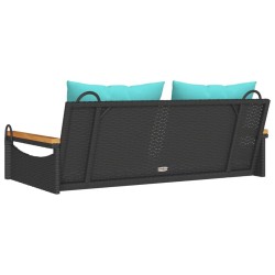 Balancelle avec coussins noir 109x62x40 cm résine tressée 557396557396