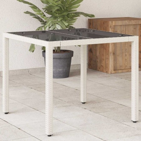 Table de jardin dessus en verre blanc 90x90x75cm résine tressée 557399557399