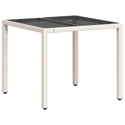 Table de jardin dessus en verre blanc 90x90x75cm résine tressée 557399557399