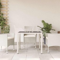 Table de jardin dessus en verre blanc 90x90x75cm résine tressée 557399557399