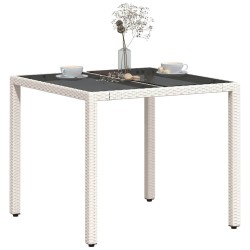 Table de jardin dessus en verre blanc 90x90x75cm résine tressée 557399557399