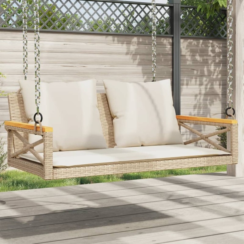 Balancelle avec coussins beige 109x62x40 cm résine tressée 557404557404