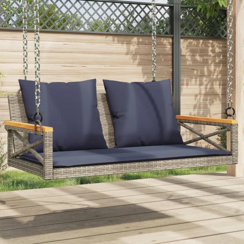 Balancelle avec coussins gris 109x62x40 cm résine tressée 557411557411