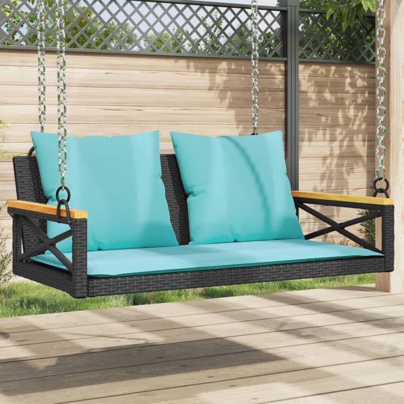Balancelle avec coussins noir 109x62x40 cm résine tressée 557420557420