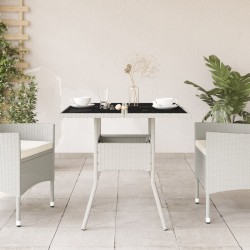 Table de jardin dessus en verre blanc 80x80x75cm résine tressée 557432557432