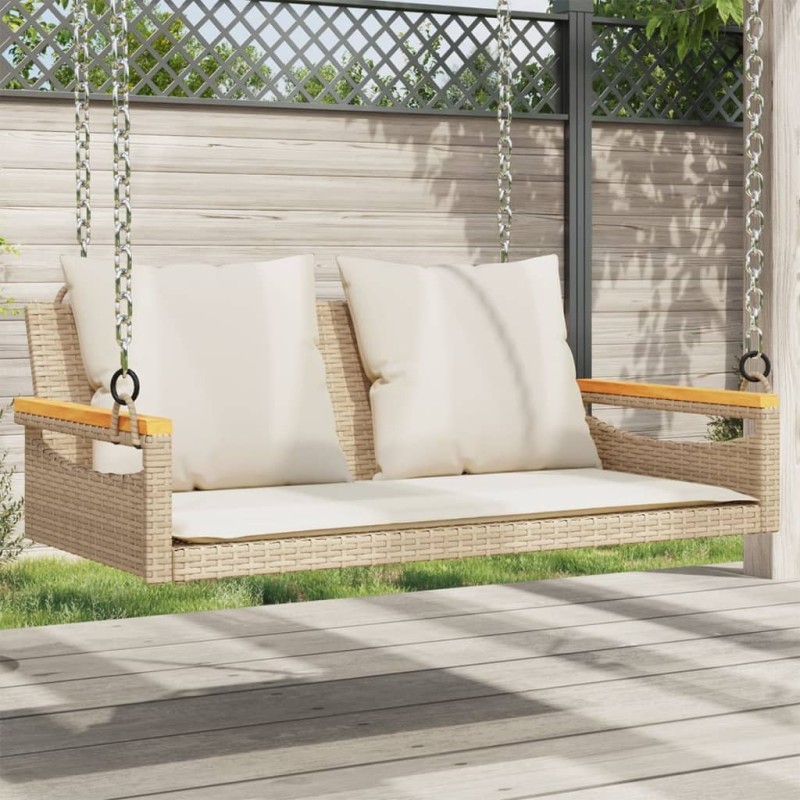 Balancelle avec coussins beige 109x62x40 cm résine tressée 557433557433