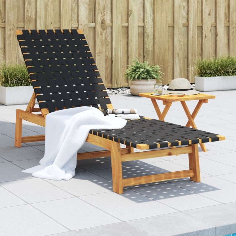 Chaises longues noir bois d'acacia solide et tissu 557437557437