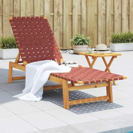 Chaises longues rouge bois d'acacia solide et tissu 557439557439
