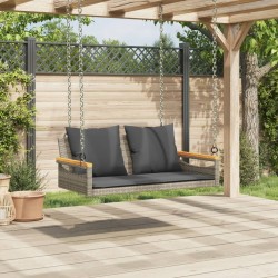 Balancelle avec coussins gris 109x62x40 cm résine tressée 557463557463