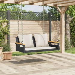 Balancelle avec coussins noir 109x62x40 cm résine tressée 557475557475