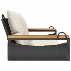 Balancelle avec coussins noir 109x62x40 cm résine tressée 557475557475