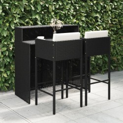 Ensemble de bar de jardin 3 pcs et coussins Résine tressée Noir 557494557494