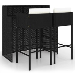 Ensemble de bar de jardin 3 pcs et coussins Résine tressée Noir 557494557494