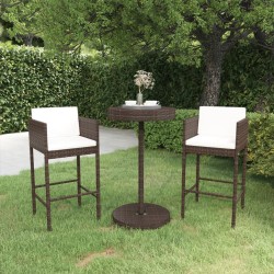 Meubles de bar de jardin 3pcs et coussins Résine tressée Marron 557503557503