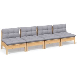 Canapé 4 places de jardin et coussins gris Bois de pin solide 557506557506