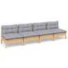 Canapé 4 places de jardin et coussins gris Bois de pin solide 557506557506