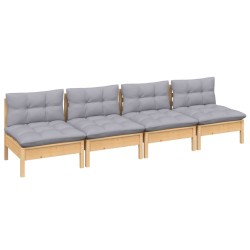 Canapé 4 places de jardin et coussins gris Bois de pin solide 557506557506