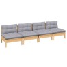 Canapé 4 places de jardin et coussins gris Bois de pin solide 557506557506