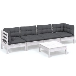 Salon de jardin 5 pcs avec coussins bois de pin massif 557513557513