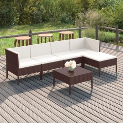 Salon de jardin 6 pcs avec coussins Résine tressée Marron 557518557518