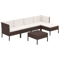 Salon de jardin 6 pcs avec coussins Résine tressée Marron 557518557518