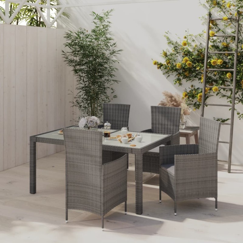 Ensemble à manger d'extérieur 5pcs coussins résine tressée gris 557519557519
