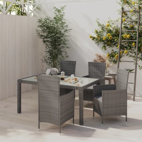 Ensemble à manger d'extérieur 5pcs coussins résine tressée gris 557519557519