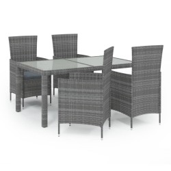 Ensemble à manger d'extérieur 5pcs coussins résine tressée gris 557519557519