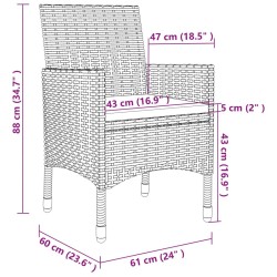 Ensemble à manger d'extérieur 5pcs coussins résine tressée gris 557519557519