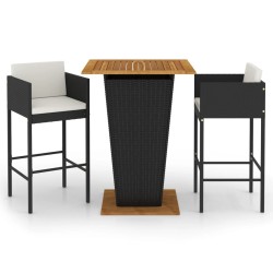 Ensemble de bar de jardin 3 pcs et coussins Résine tressée Noir 557520557520