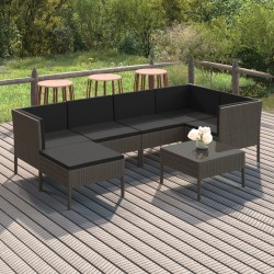 Salon de jardin 7 pcs avec coussins résine tressée gris 557522557522
