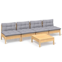 Salon de jardin 5 pcs avec coussins gris bois de pin 557531557531
