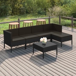 Salon de jardin 6 pcs avec coussins résine tressée noir 557534557534