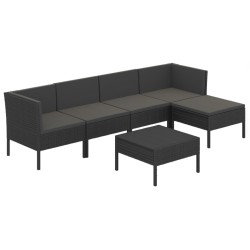 Salon de jardin 6 pcs avec coussins résine tressée noir 557534557534