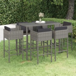 Ensemble de bar de jardin 7 pcs et coussins Résine tressée Gris 557535557535