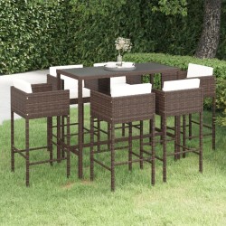 Ensemble de bar de jardin 7pcs coussins Résine tressée Marron 557537557537