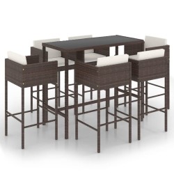 Ensemble de bar de jardin 7pcs coussins Résine tressée Marron 557537557537