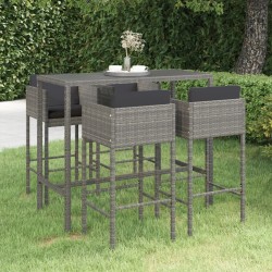 Ensemble de bar de jardin 5 pcs et coussins Résine tressée Gris 557538557538