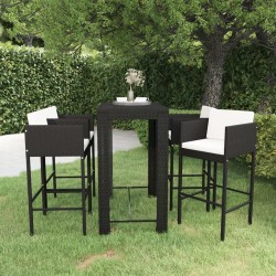 Ensemble de bar de jardin 5 pcs et coussins Résine tressée Noir 557539557539