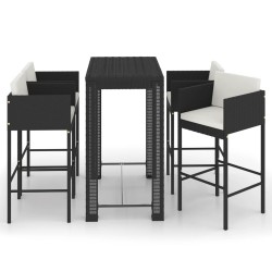 Ensemble de bar de jardin 5 pcs et coussins Résine tressée Noir 557539557539