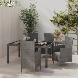 Ensemble à manger d'extérieur 5pcs coussins résine tressée gris 557540557540