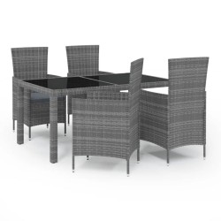 Ensemble à manger d'extérieur 5pcs coussins résine tressée gris 557540557540