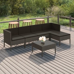 Salon de jardin 6 pcs avec coussins résine tressée gris 557542557542